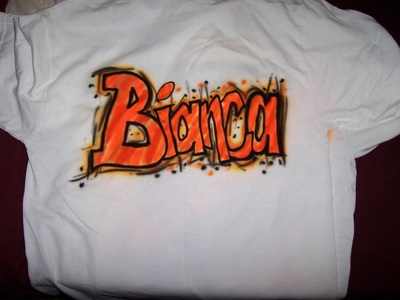 airbrushed design on t-shirt